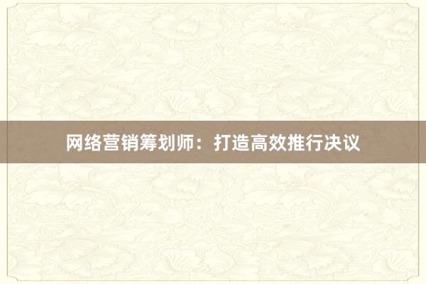 网络营销筹划师：打造高效推行决议